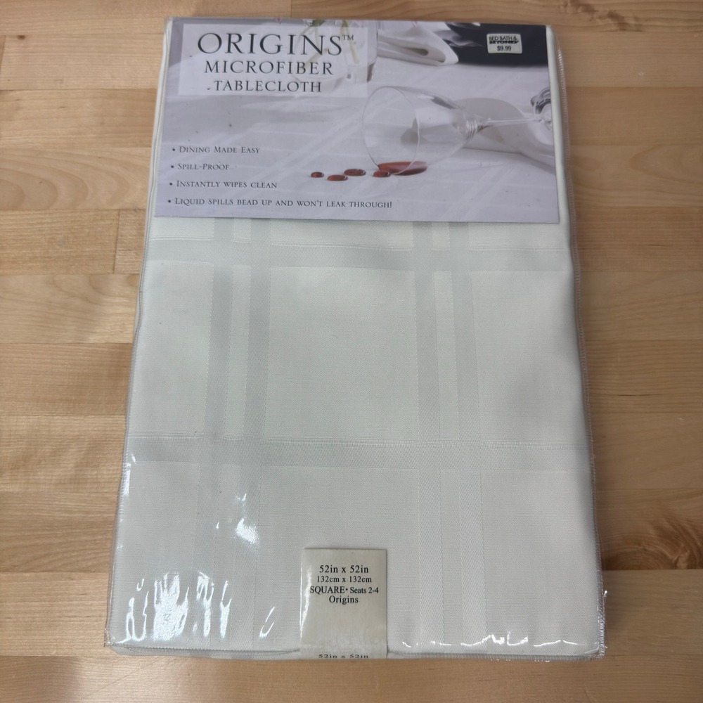 Origins Microfiber‎ Tablecloth Square 52x52 Cream Damask Spill Proof New